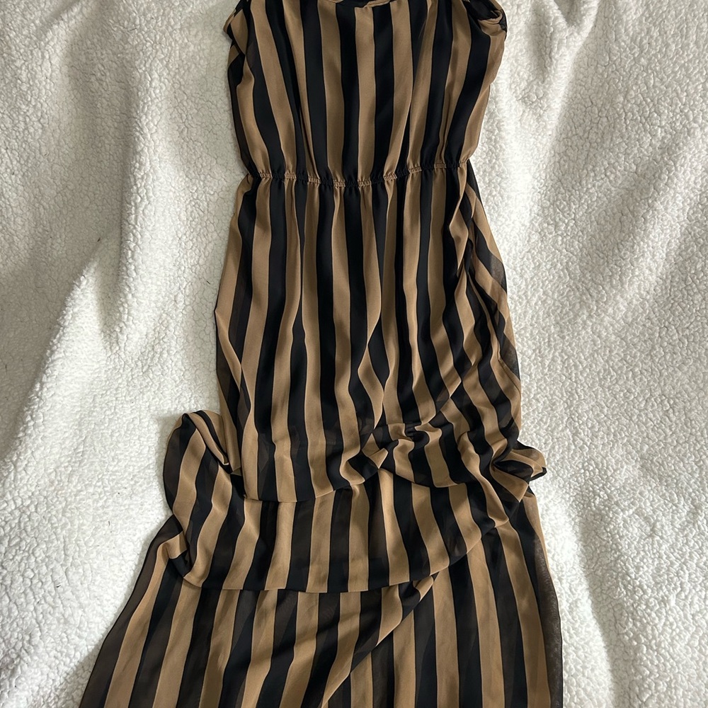 Striped Black and Tan Maxi Dress